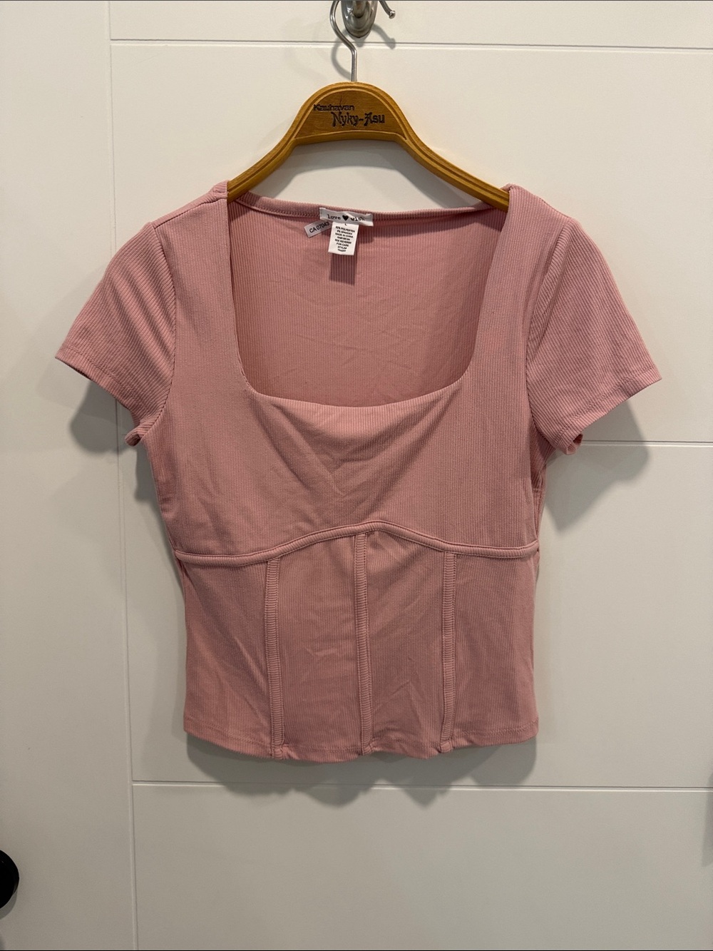 Love Wish Women’s Pink Square-Neck Ribbed Top size large